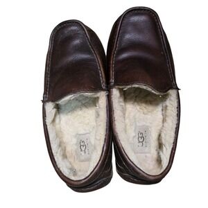 UGG Men's Ascot Slippers Dark Spice Brown Leather House Shoe 5379 Size 8
